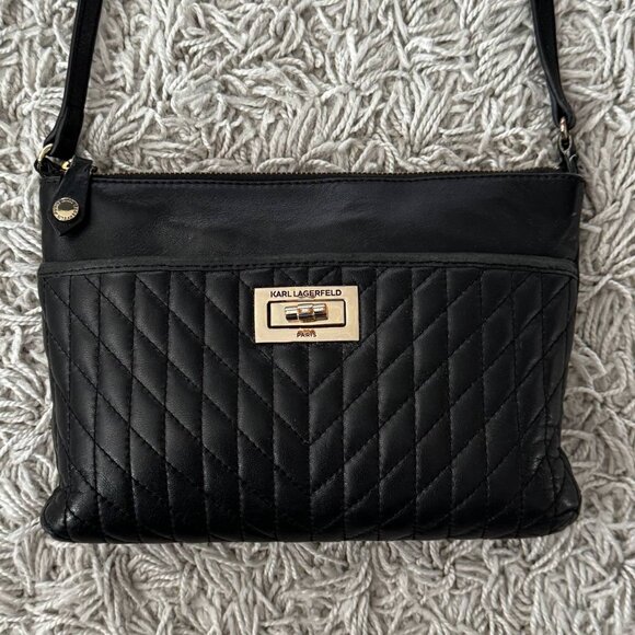 Karl Lagerfeld Crossbody Bag with Adjustable Strap in Black with Gold Hardware – - Picture 6 of 10
